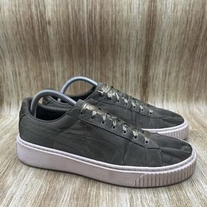 Puma Basket Thistle Olive Green Satin Lace Platform Sneakers Women’s Size 10